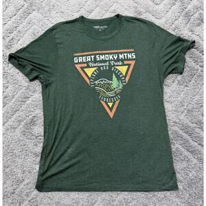 League Active Great Smokey Mountains Scene Short Sleeve T Shirt Green Adult XL